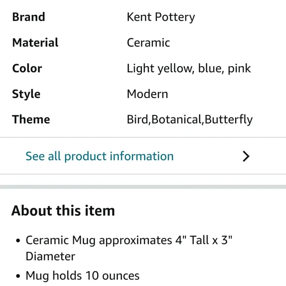 Kent Pottery Lidded Mug bird butterfly motif - Picture 7 of 7